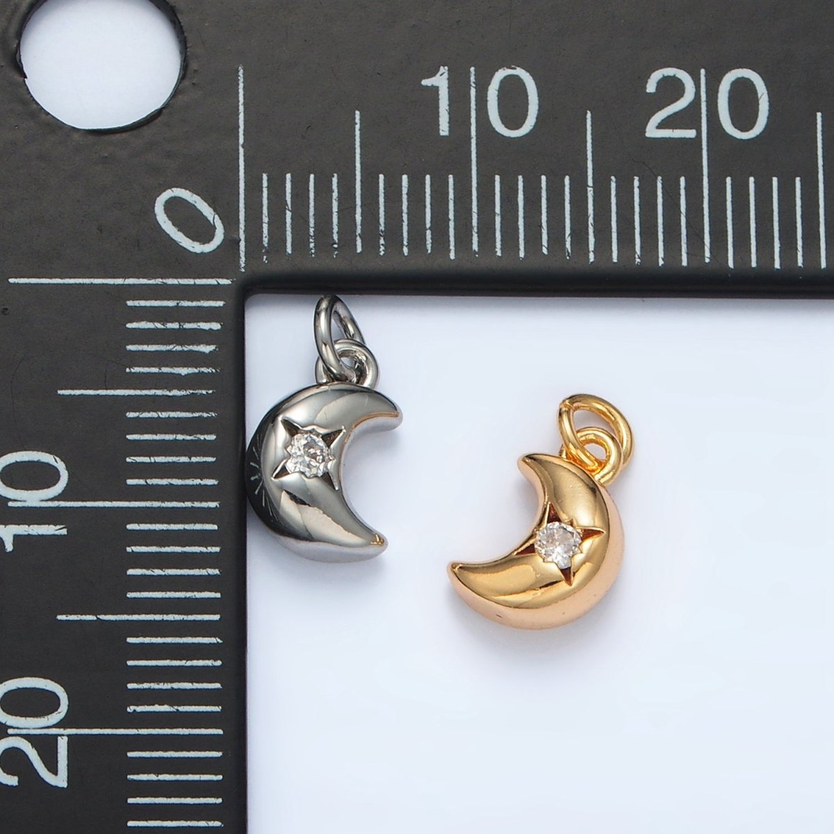 24K Gold Filled 9.5mm Mini CZ Celestial Crescent Moon Charm in Gold &amp; Silver | AG935