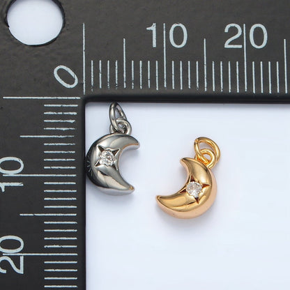 24K Gold Filled 9.5mm Mini CZ Celestial Crescent Moon Charm in Gold &amp; Silver | AG935