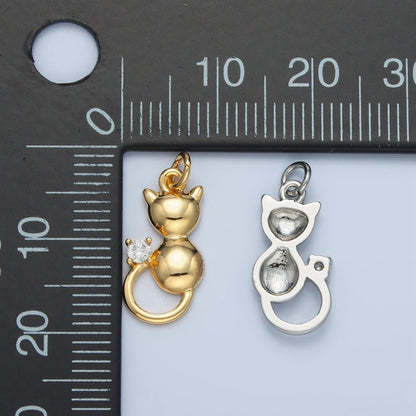24K Gold Filled 16.5mm Mini CZ Kitten Cat Pet Animal Charm in Gold &amp; Silver | E380