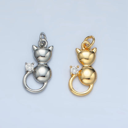 24K Gold Filled 16.5mm Mini CZ Kitten Cat Pet Animal Charm in Gold &amp; Silver | E380