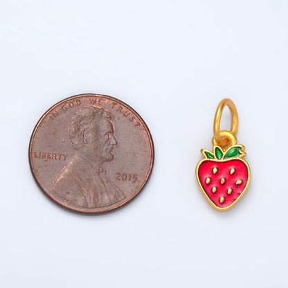 24K Gold Filled Mini Strawberry Fruit Enamel Charm | M144