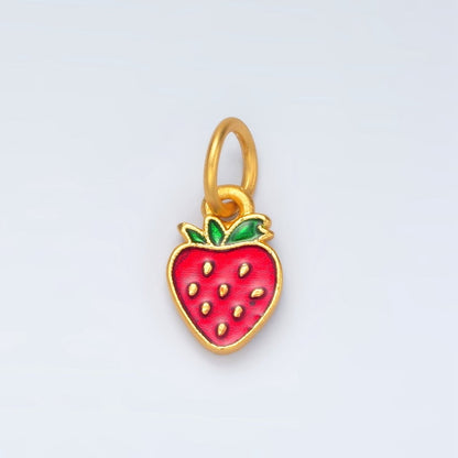 24K Gold Filled Mini Strawberry Fruit Enamel Charm | M144