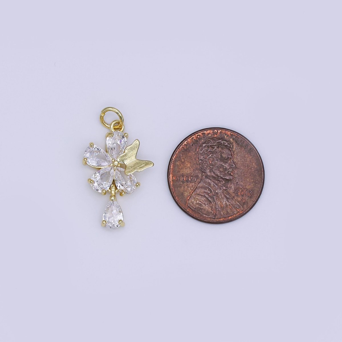 24K Gold Filled Mini Flower CZ with Butterfly Charm | AJ-365