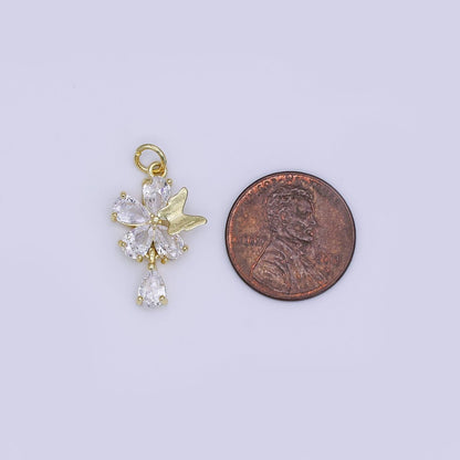 24K Gold Filled Mini Flower CZ with Butterfly Charm | AJ-365