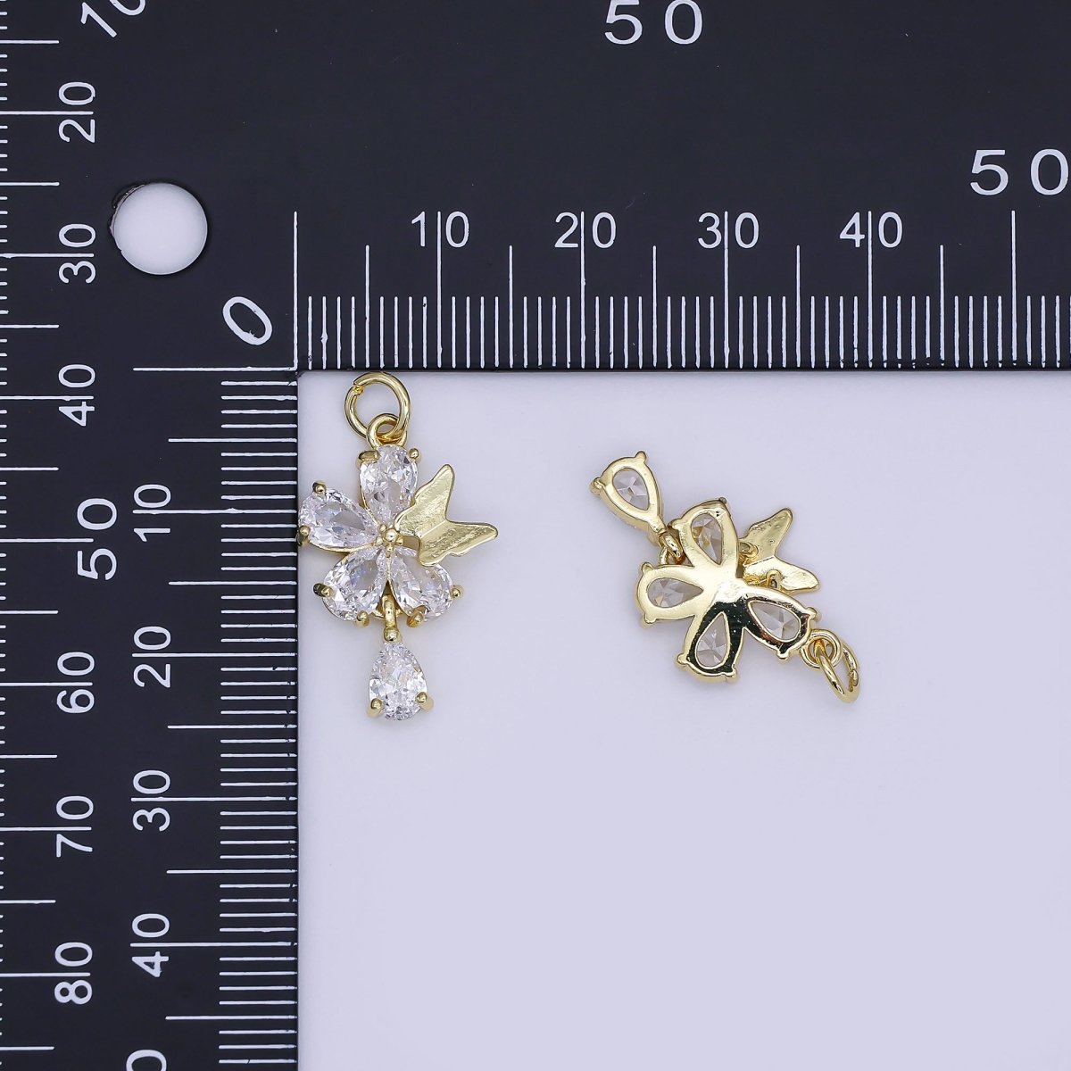 24K Gold Filled Mini Flower CZ with Butterfly Charm | AJ-365