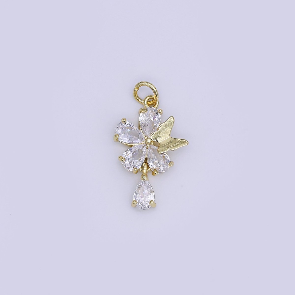 24K Gold Filled Mini Flower CZ with Butterfly Charm | AJ-365