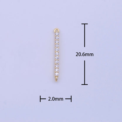 24K Gold Filled Mini Micro Paved Clear CZ Tag Line Bar Gold Charm | Y-00652