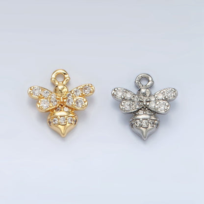 24K Gold Filled 11m Micro Paved CZ Bumble Queen Bee Charm in Gold &amp; Silver | AG869