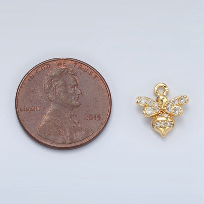 24K Gold Filled 11m Micro Paved CZ Bumble Queen Bee Charm in Gold &amp; Silver | AG869
