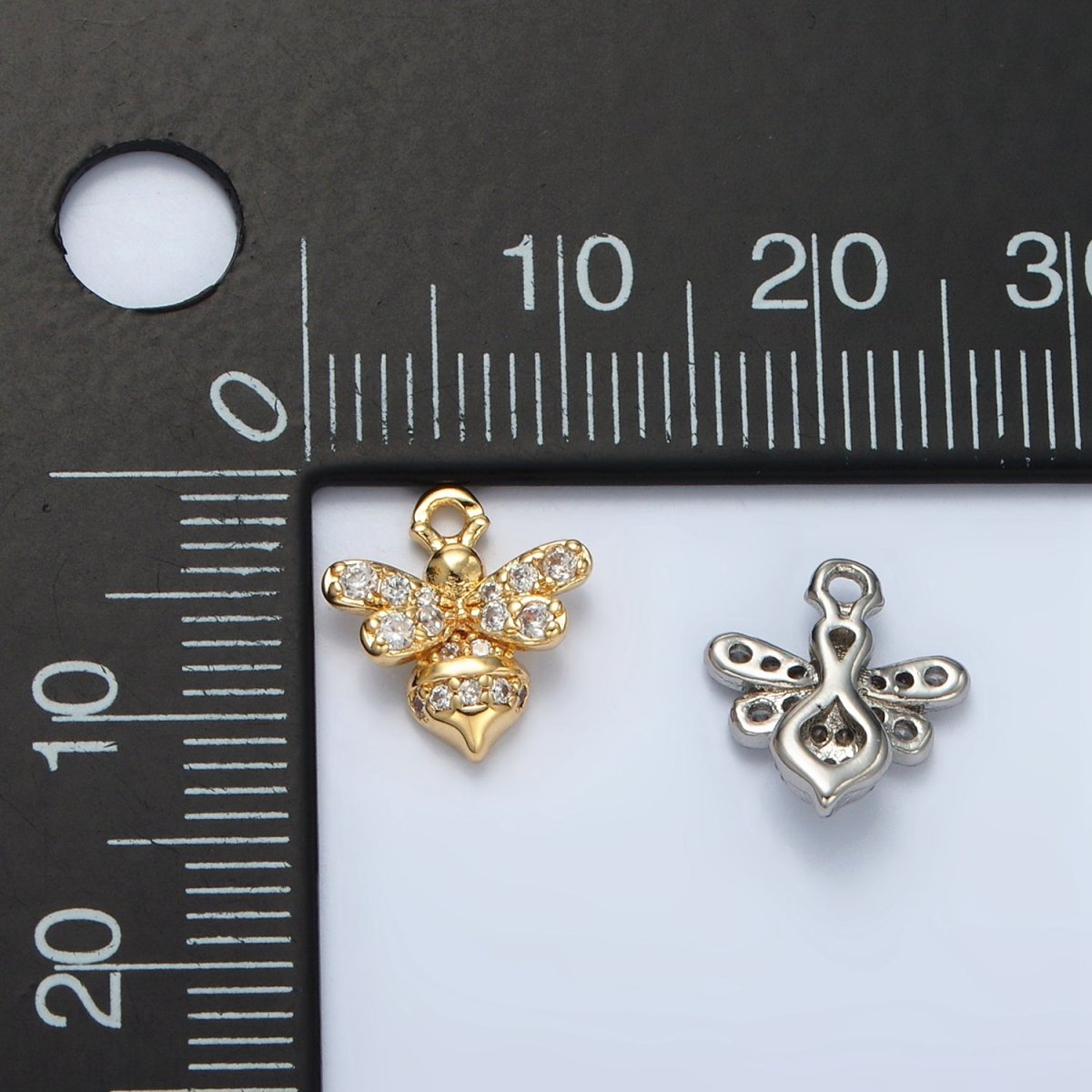 24K Gold Filled 11m Micro Paved CZ Bumble Queen Bee Charm in Gold &amp; Silver | AG869