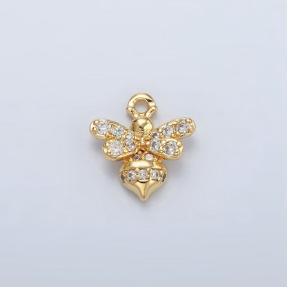 24K Gold Filled 11m Micro Paved CZ Bumble Queen Bee Charm in Gold &amp; Silver | AG869