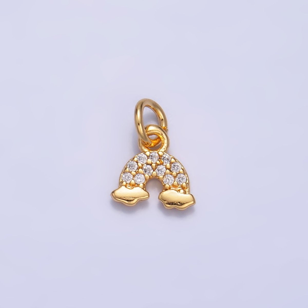 24K Gold Filled 7mm Micro Paved CZ Rainbow Mini Charm in Gold &amp; Silver | W378