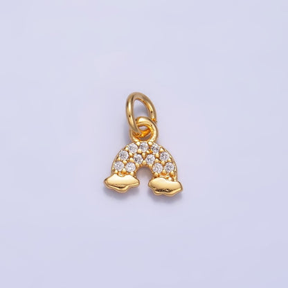 24K Gold Filled 7mm Micro Paved CZ Rainbow Mini Charm in Gold &amp; Silver | W378