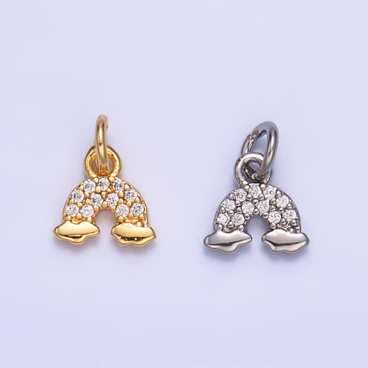 24K Gold Filled 7mm Micro Paved CZ Rainbow Mini Charm in Gold &amp; Silver | W378