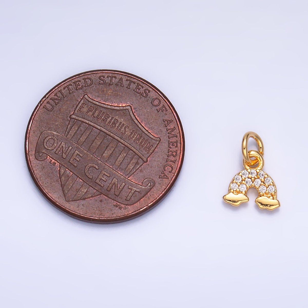 24K Gold Filled 7mm Micro Paved CZ Rainbow Mini Charm in Gold &amp; Silver | W378