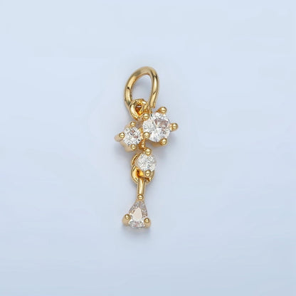 24K Gold Filled Mini Multiple Clear CZ Teardrop Drop Charm | W027