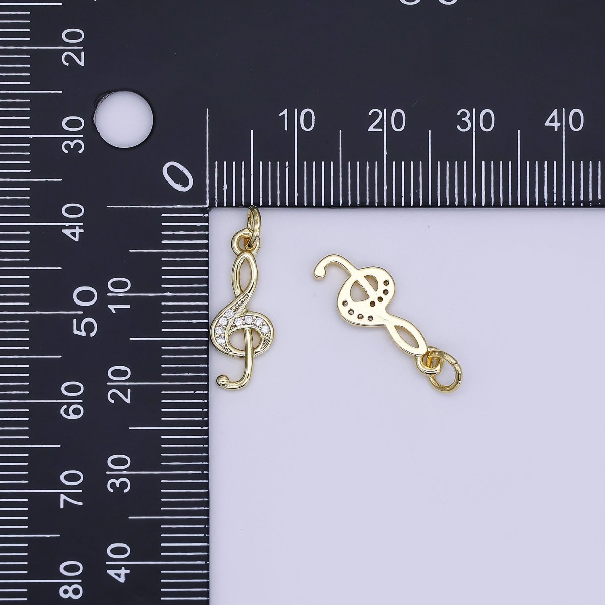 24K Gold Filled Mini Music Notes Charm Micro Pave CZ Pendant | AJ-364