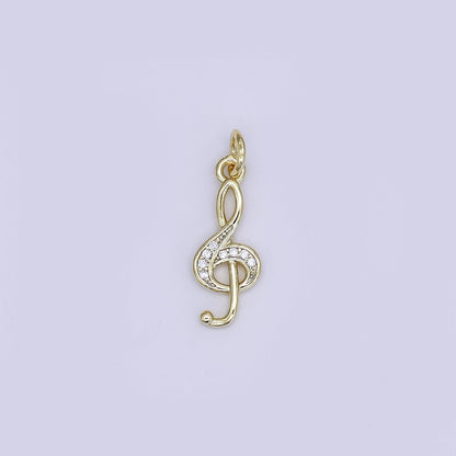 24K Gold Filled Mini Music Notes Charm Micro Pave CZ Pendant | AJ-364