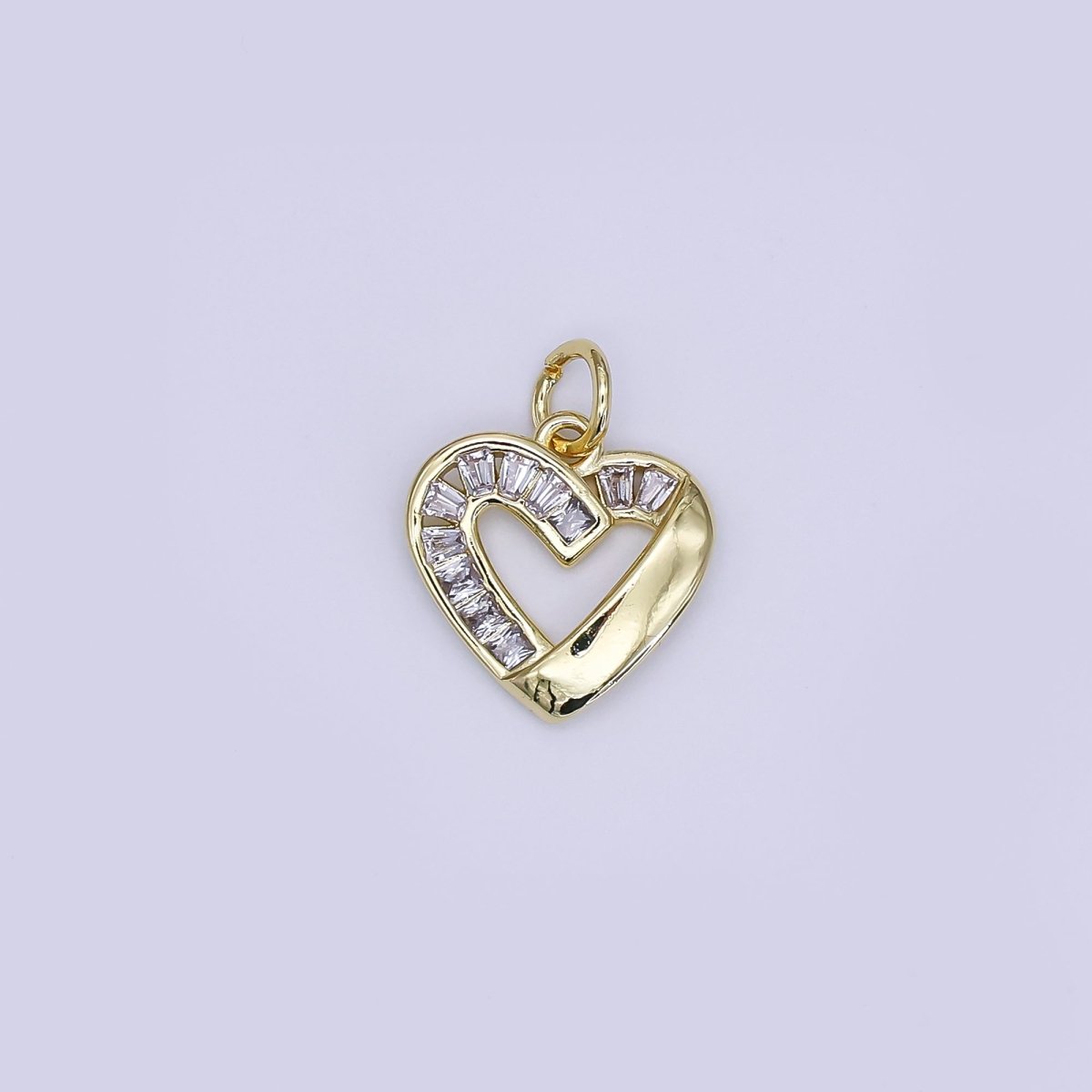 24K Gold Filled Mini Open Heart Charm Micro Pave CZ Pendant | AJ-357