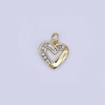 24K Gold Filled Mini Open Heart Charm Micro Pave CZ Pendant | AJ-357