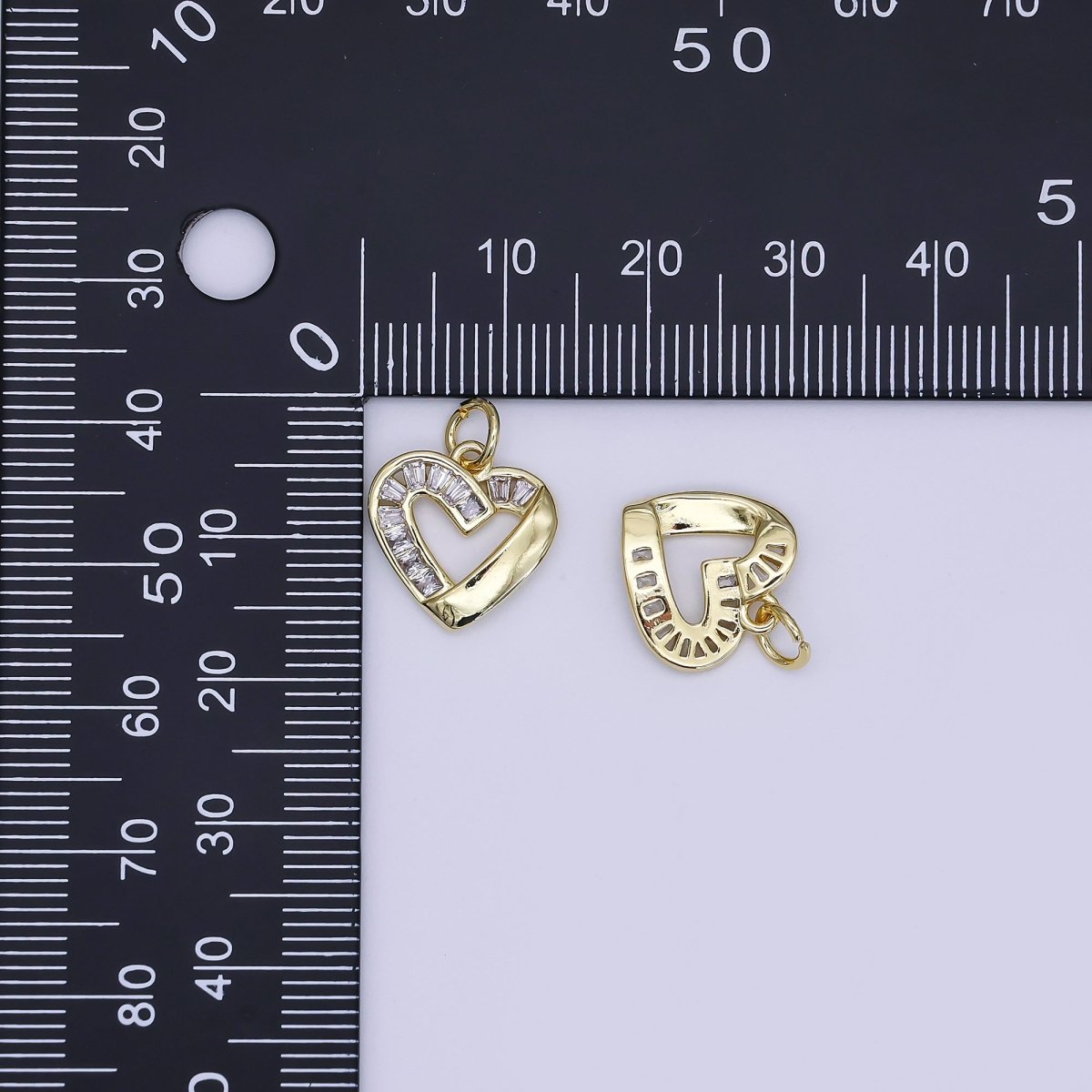 24K Gold Filled Mini Open Heart Charm Micro Pave CZ Pendant | AJ-357
