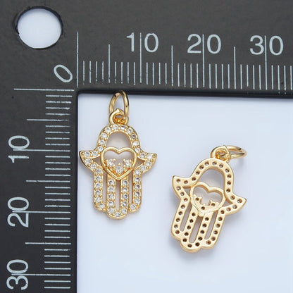 24K Gold Filled Mini Open Love Hamsa Hand Micro Paved CZ Charm | E740