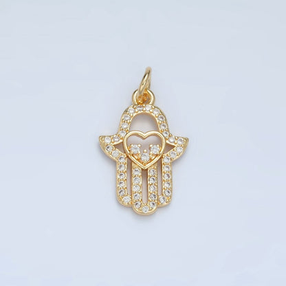 24K Gold Filled Mini Open Love Hamsa Hand Micro Paved CZ Charm | E740