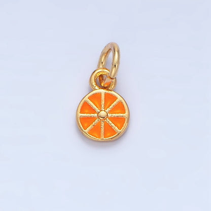 24K Gold Filled Mini Orange Fruit Slice Enamel Charm | X830