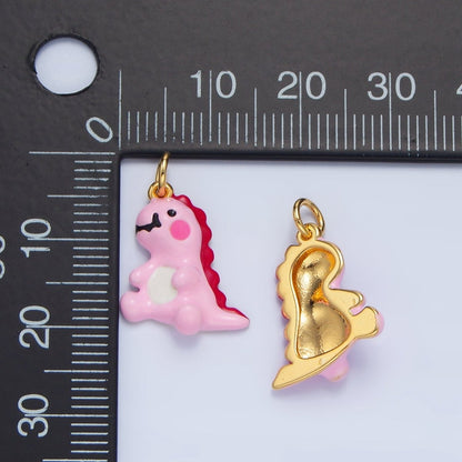 24K Gold Filled Mini Pink Enamel T-Rex Dinosaur Charm | X789