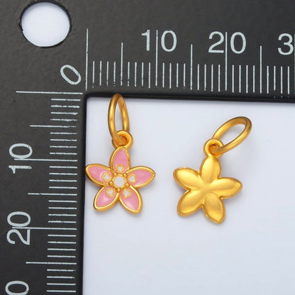 24K Gold Filled Pink Enamel Lily Daisy Flower Mini Charm | M151