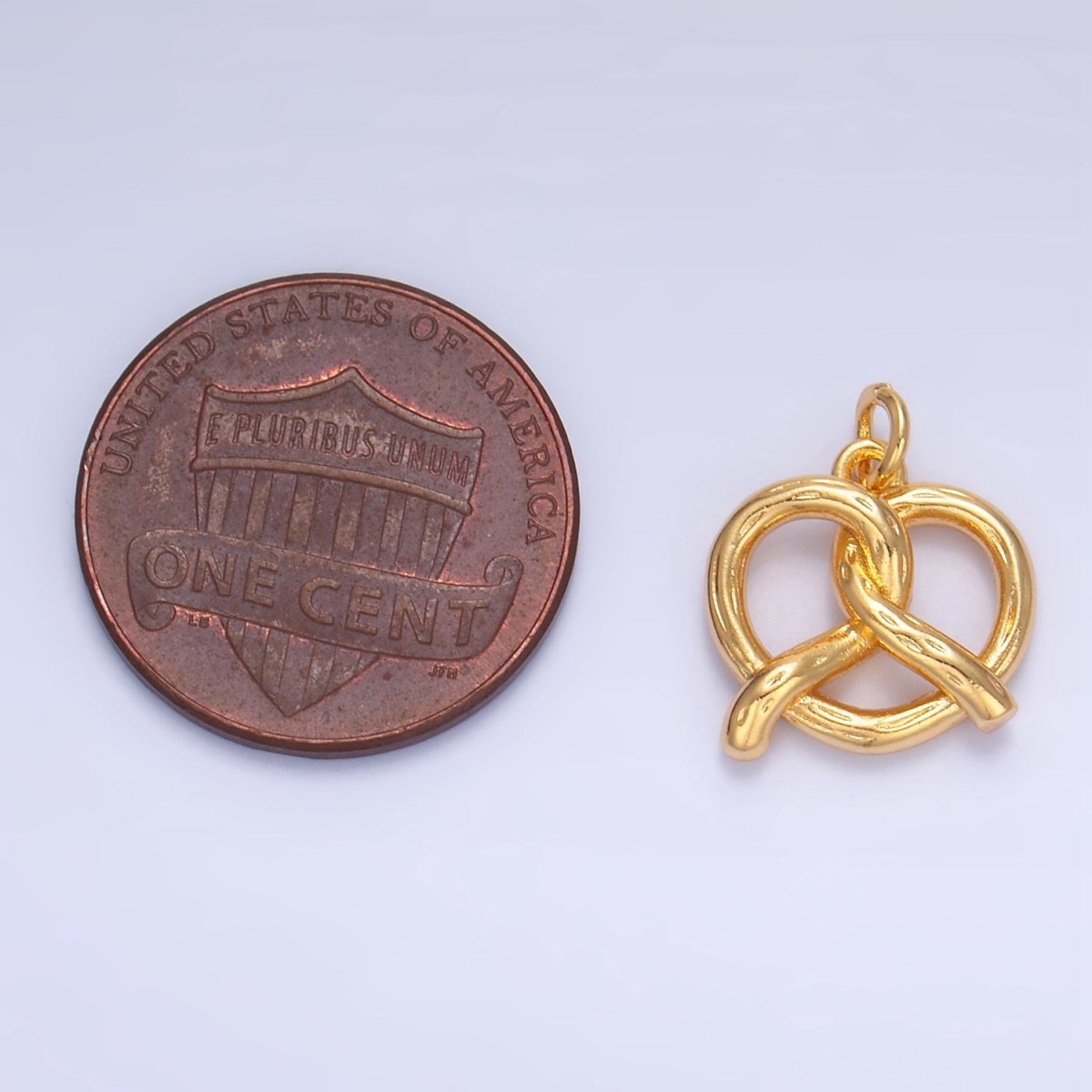 24K Gold Filled 12.5mm Mini Pretzel Pastry 3D Minimalist Charm in Gold &amp; Silver | W105