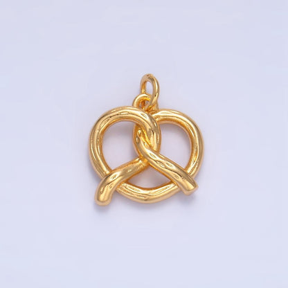 24K Gold Filled 12.5mm Mini Pretzel Pastry 3D Minimalist Charm in Gold &amp; Silver | W105