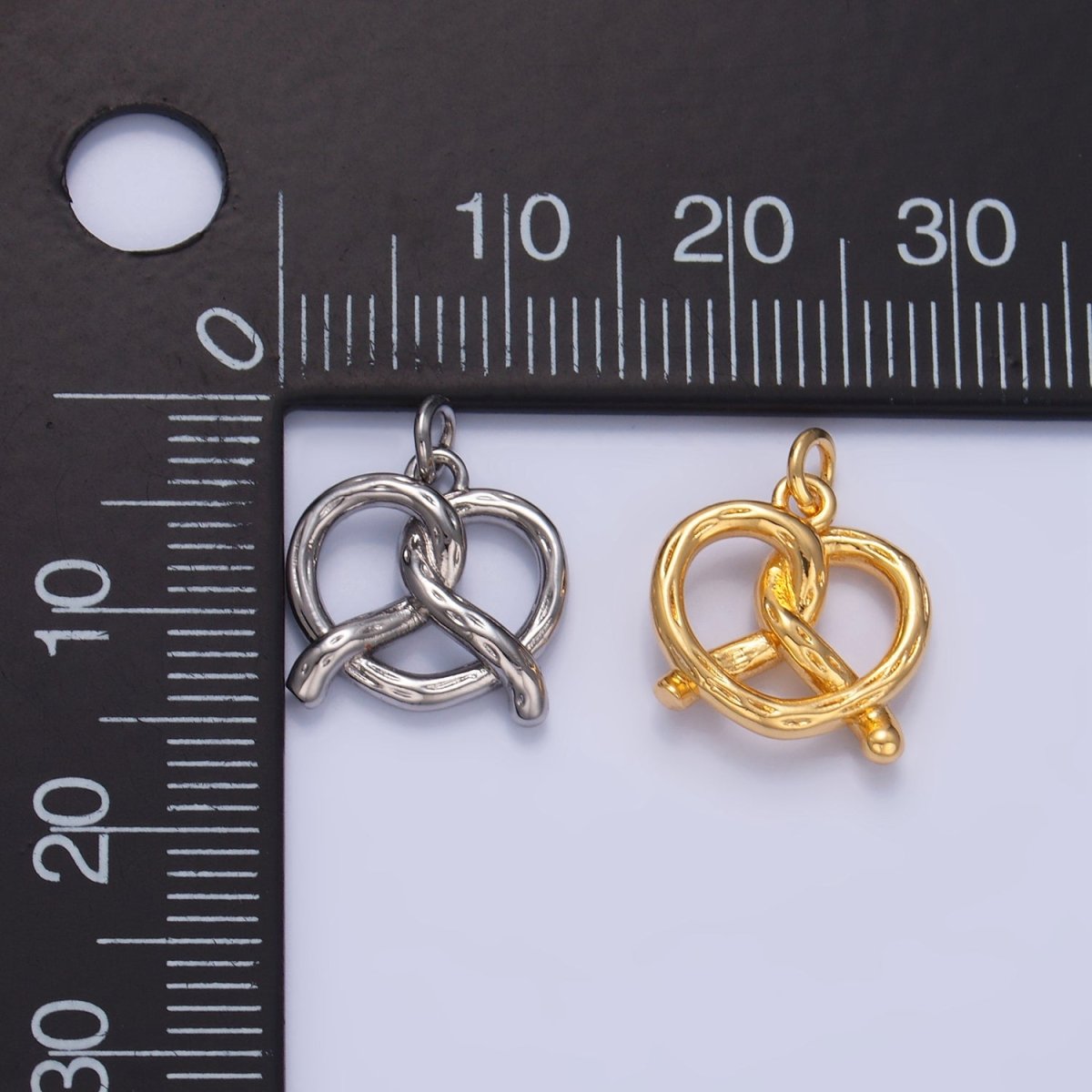 24K Gold Filled 12.5mm Mini Pretzel Pastry 3D Minimalist Charm in Gold &amp; Silver | W105