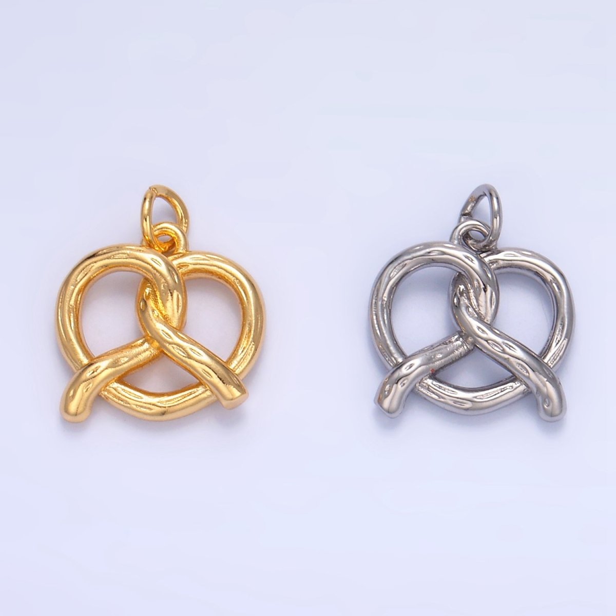 24K Gold Filled 12.5mm Mini Pretzel Pastry 3D Minimalist Charm in Gold &amp; Silver | W105
