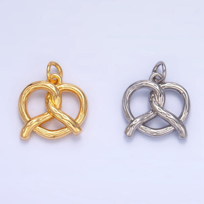 24K Gold Filled 12.5mm Mini Pretzel Pastry 3D Minimalist Charm in Gold &amp; Silver | W105