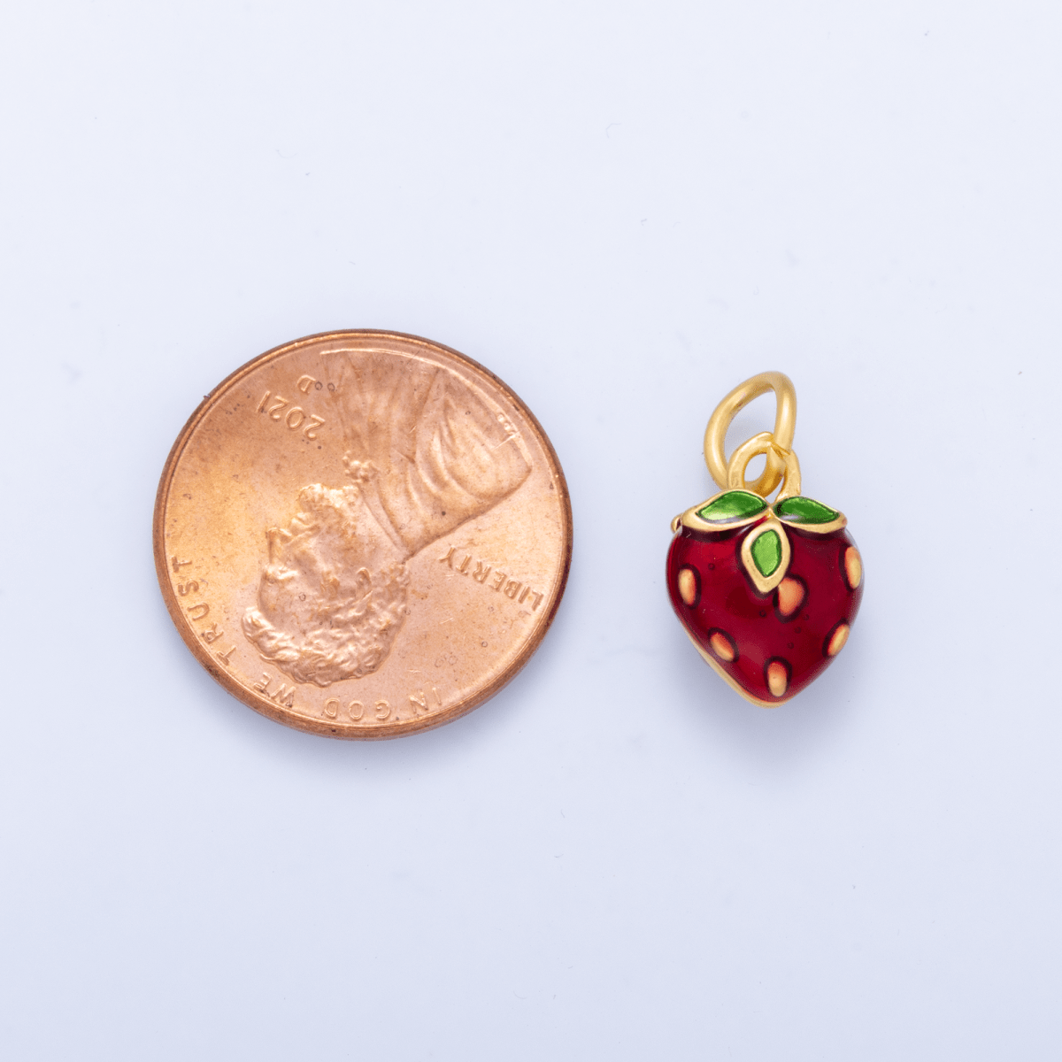 24K Gold Filled Mini Red Strawberry Fruit Enamel Charm | M223