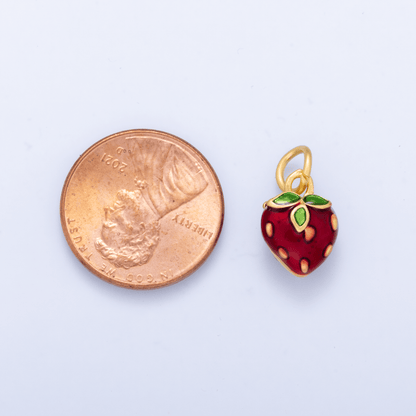 24K Gold Filled Mini Red Strawberry Fruit Enamel Charm | M223