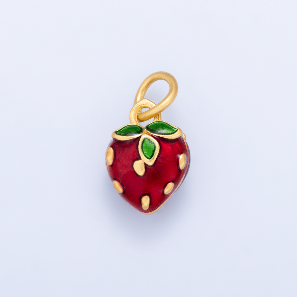 24K Gold Filled Mini Red Strawberry Fruit Enamel Charm | M223