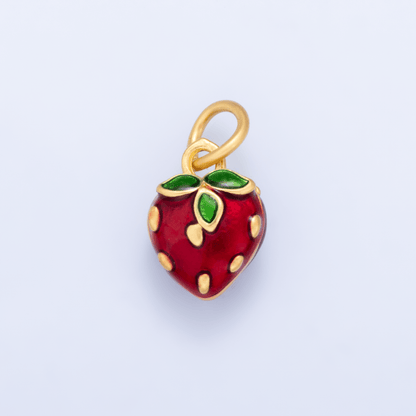 24K Gold Filled Mini Red Strawberry Fruit Enamel Charm | M223