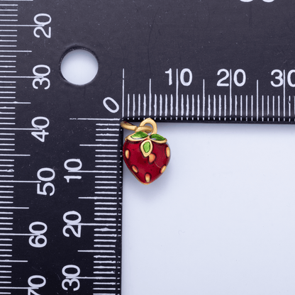 24K Gold Filled Mini Red Strawberry Fruit Enamel Charm | M223
