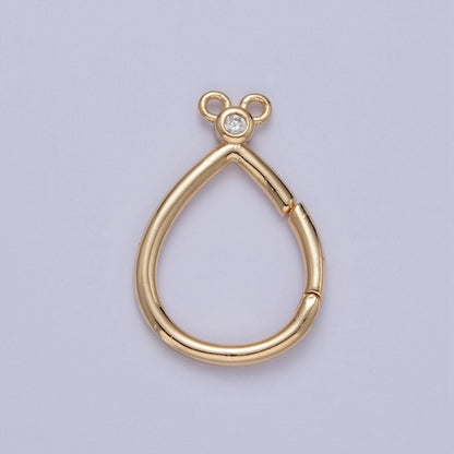 24K Gold Filled Mini Round Cubic Zirconia Teardrop Spring Gate Ring Closure L-798~L-801