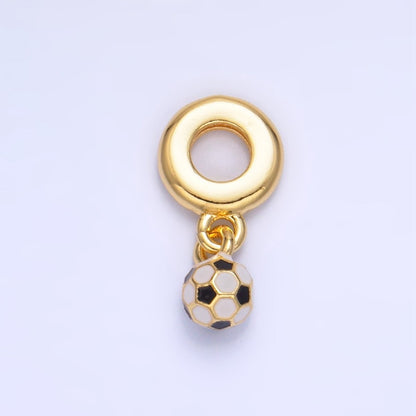 24K Gold Filled Mini Soccer Ball Enamel Rhondelle Drop Pendant | W001