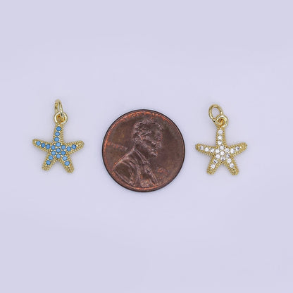 24K Gold Filled Mini Starfish Pendant Celestial Micro Pave Star Charm | AJ-355