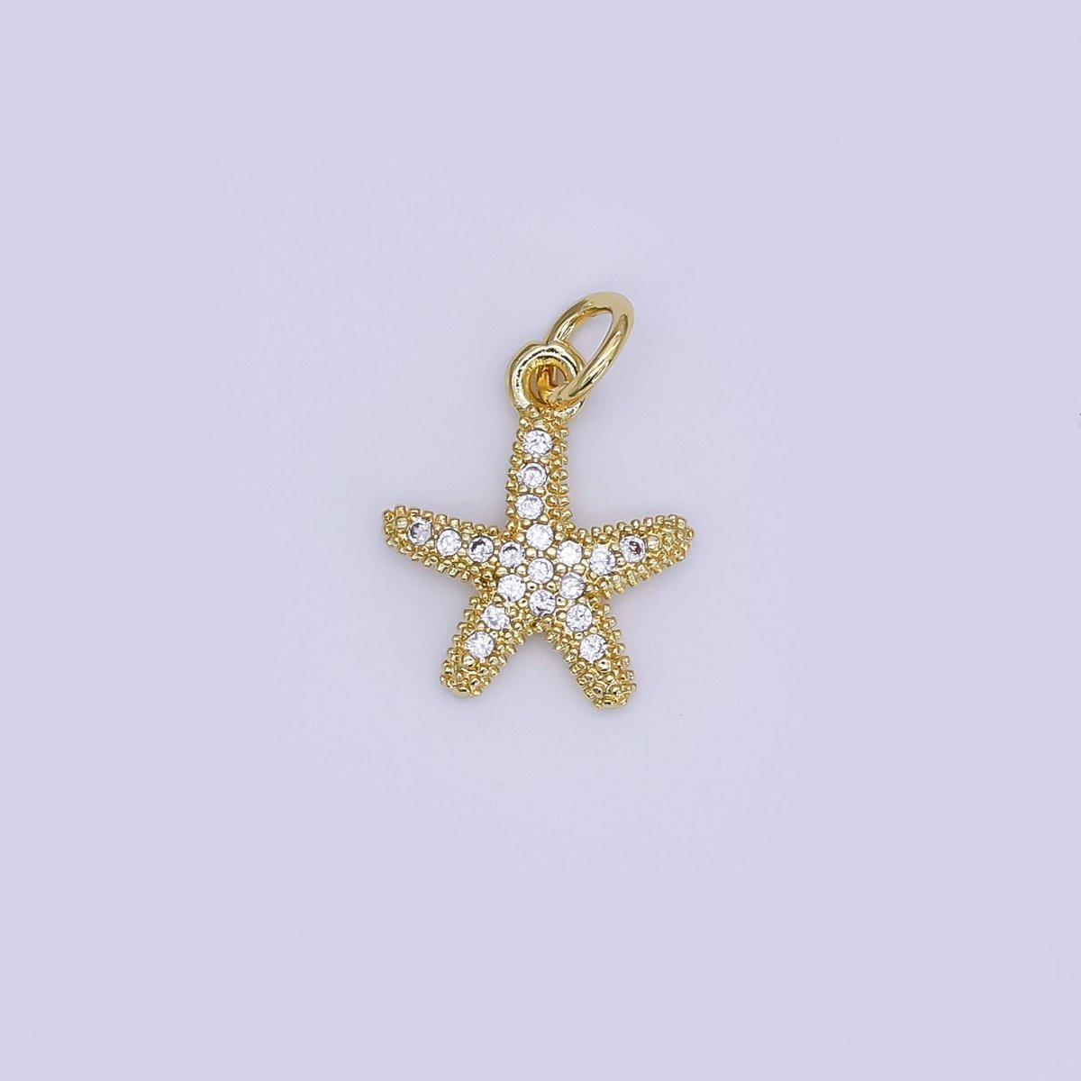 24K Gold Filled Mini Starfish Pendant Celestial Micro Pave Star Charm | AJ-355