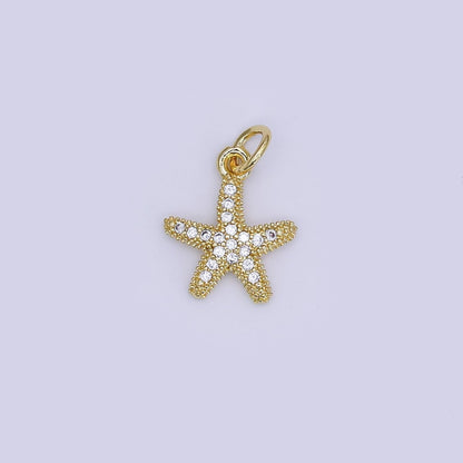 24K Gold Filled Mini Starfish Pendant Celestial Micro Pave Star Charm | AJ-355