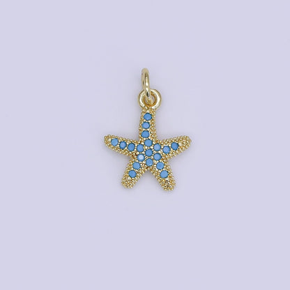 24K Gold Filled Mini Starfish Pendant Celestial Micro Pave Star Charm | AJ-355