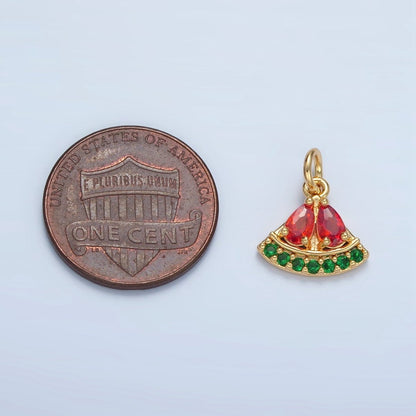 24K Gold Filled Mini Watermelon Fruit Micro Paved CZ Charm | M879