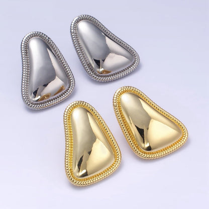 24K Gold Filled Minimalist Abstract Triangle Dotted Bezel Earrings Set in Gold &amp; Silver | T311 P359