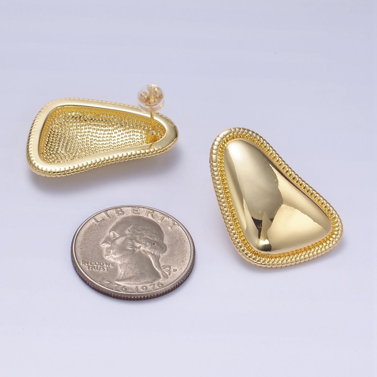24K Gold Filled Minimalist Abstract Triangle Dotted Bezel Earrings Set in Gold &amp; Silver | T311 P359