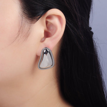 24K Gold Filled Minimalist Abstract Triangle Dotted Bezel Earrings Set in Gold &amp; Silver | T311 P359